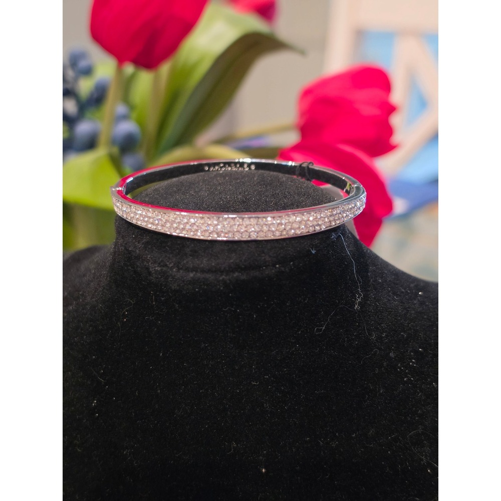 Givenchy Silver Tone Pave Crystal Hinged Bangle Bracelet New